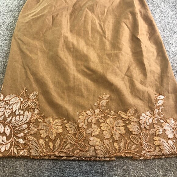 Lela Rose 100% Wool Skirt Womens 4 Brown Floral Lace A Line Lagenlook Minimalist - Picture 2 of 11